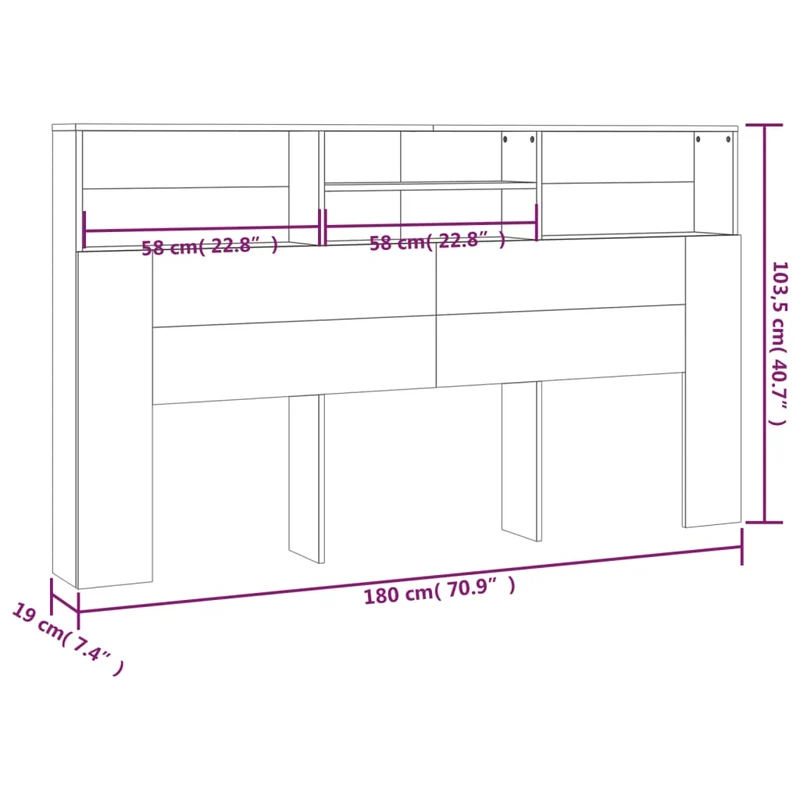 Tête de lit avec rangement accessoire de lit table de chevet étagère 180 x 19 x 103,5 cm MDF noir TDL0200019
