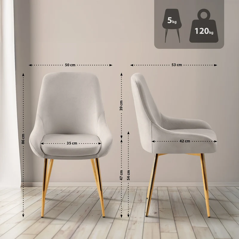 Chaise de salle à manger x1 élégance confort design moderne en velours gris structure métallique doré 10_0007484