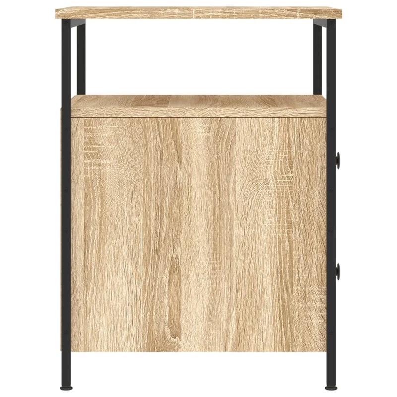 Table de chevet avec deux tiroirs et étagère 44 x 45 x 60 cm bois d'ingénierie couleur chêne et fer DEC033879