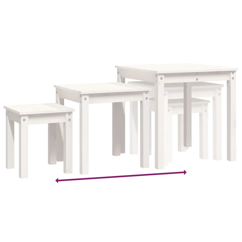 Lot de 3 tables d'appoint gigognes en bois de pin blanc DEC032697