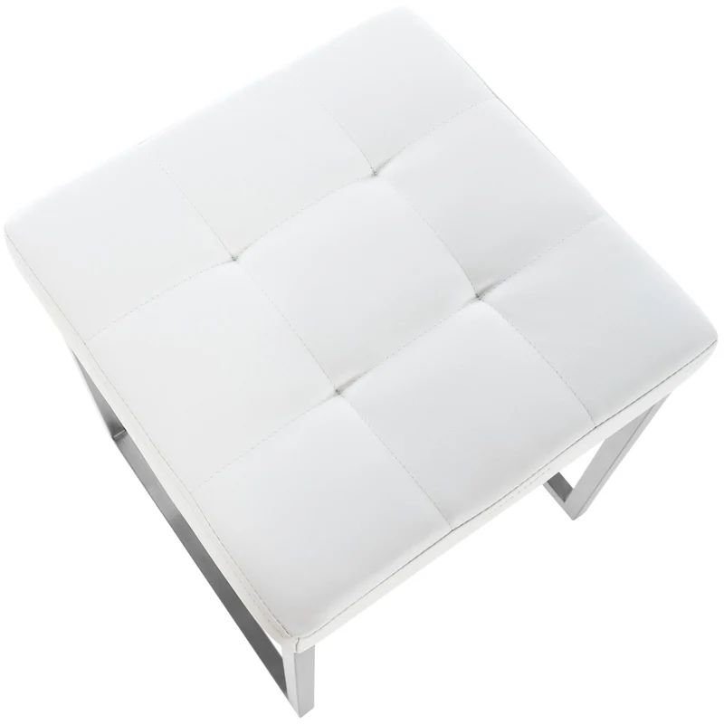 Lot de 2 tabourets bas repose-pieds poufs forme carrée en PVC blanc et acier inoxydable 10_0004468