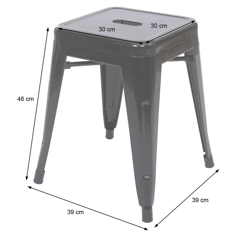 Lot de 4 tabourets bas design industriel empilables en métal noir 04_0005235