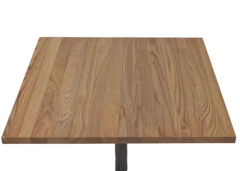 Table bistrot industrielle carrée 80x80 cm plateau en orme massif brun clair pied en acier 04_0009455