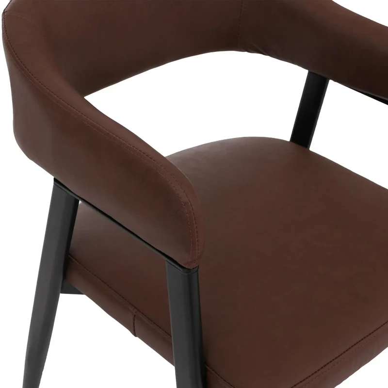 Lot de 6 chaises de salle à manger vintage industriel avec accoudoirs métal simili cuir rouge rouille 04_0008983