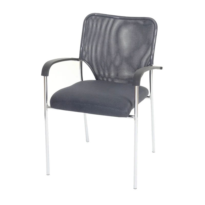Lot de 12 chaises de conférence empilables avec accoudoirs dossier respirant tissu gris métal chromé gris 04_0011389