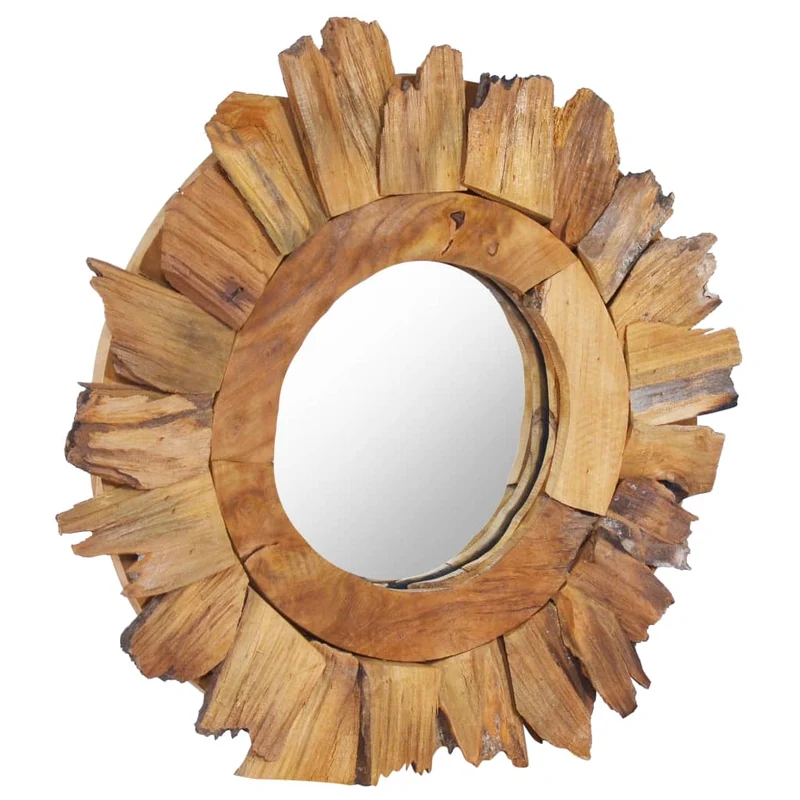 Miroir mural 40 cm Teck rond motif de pétales bois DEC022826