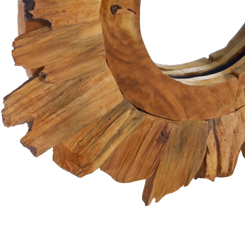 Miroir mural 40 cm Teck rond motif de pétales bois DEC022826
