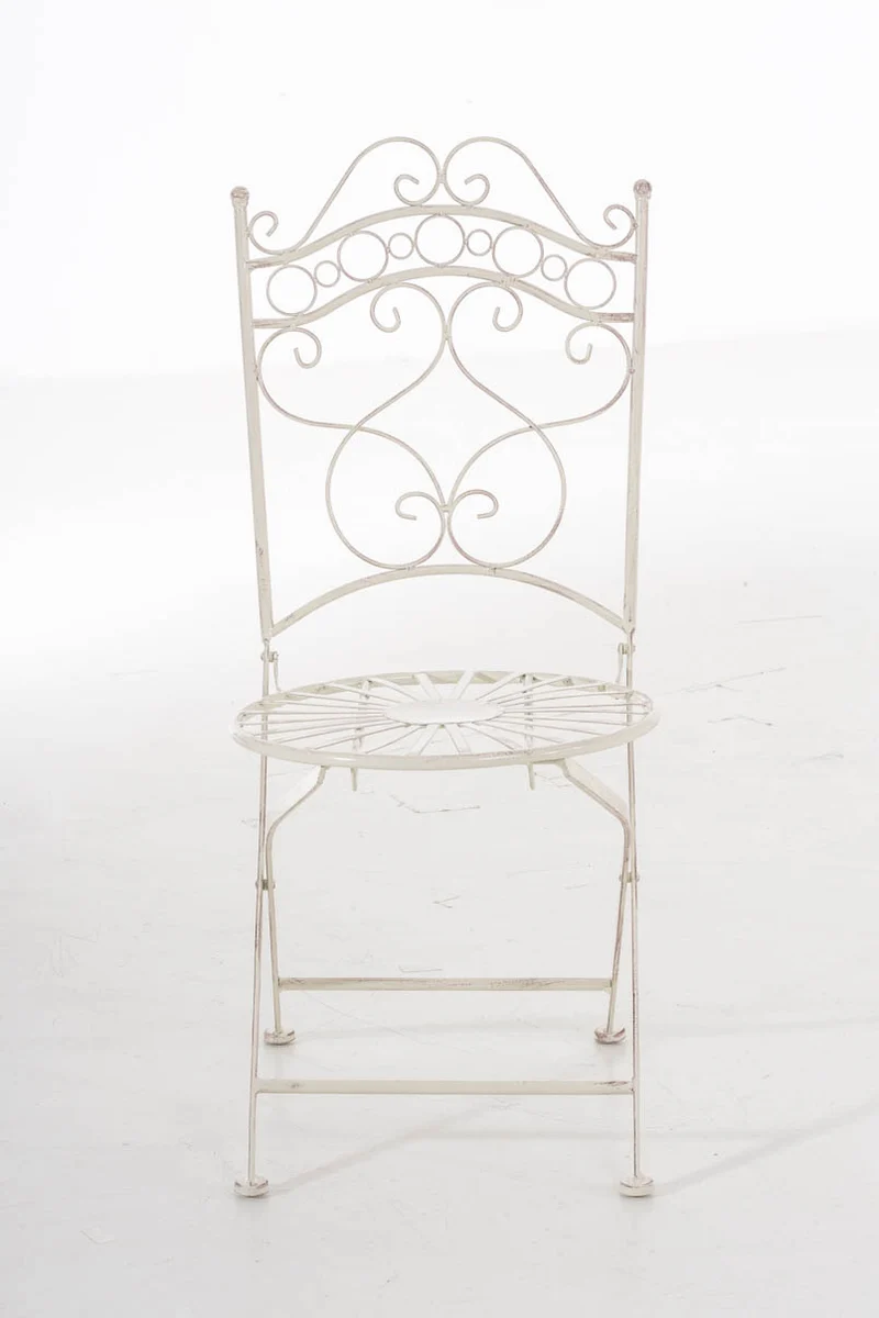 Chaise de jardin terrasse balcon design rustique en fer forgé crème vieilli 10_0003007