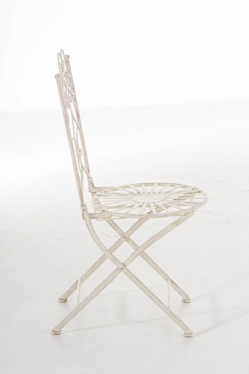 Chaise de jardin terrasse balcon design rustique en fer forgé crème vieilli 10_0003007