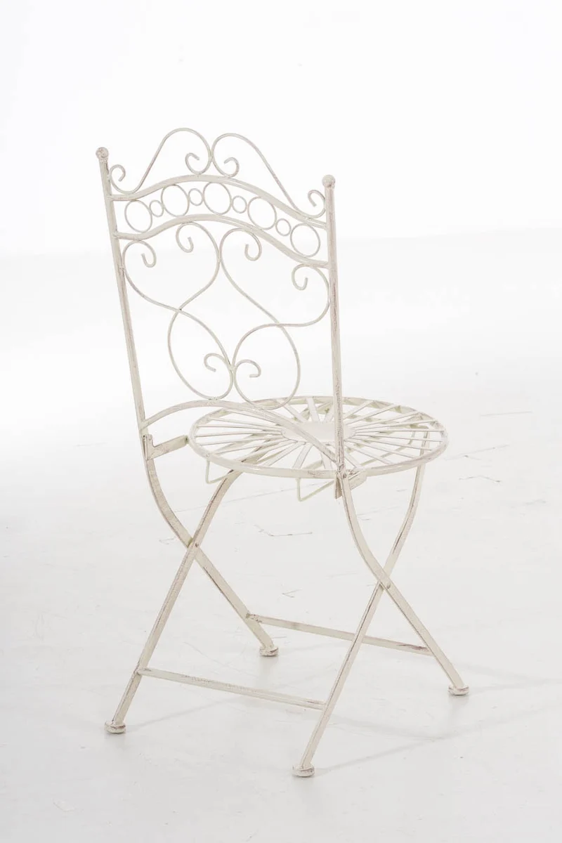 Chaise de jardin terrasse balcon design rustique en fer forgé crème vieilli 10_0003007