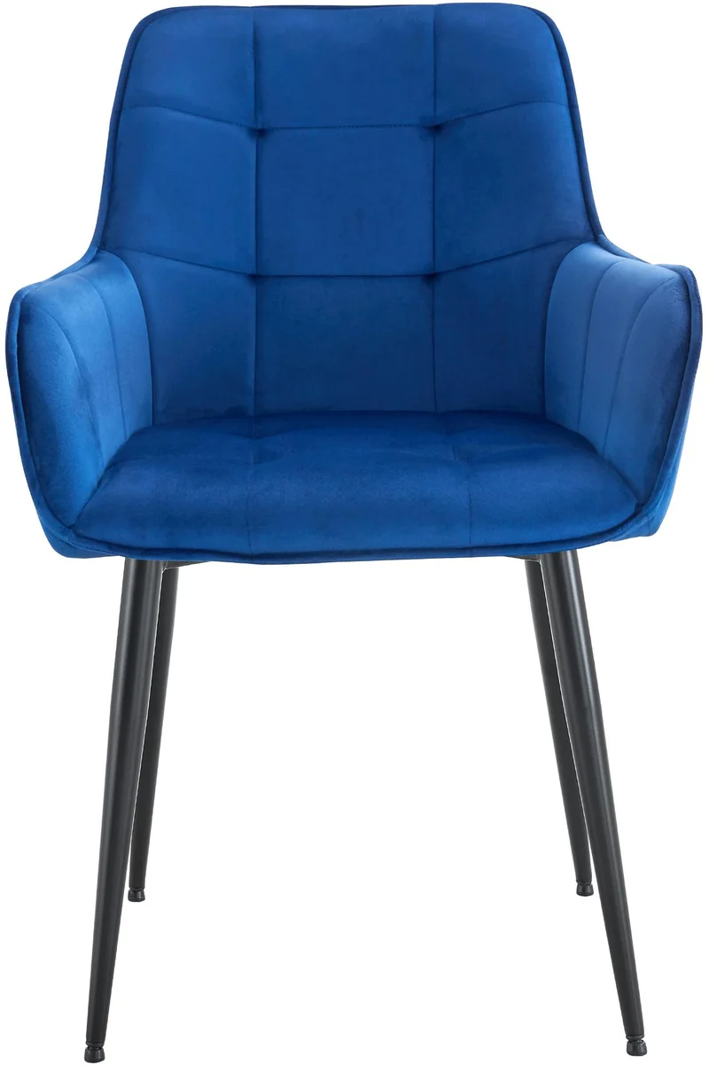 Lot de 2 chaises de salle à manger avec accoudoirs en velours bleu foncé capitonné cadre métal noir 10_0007396