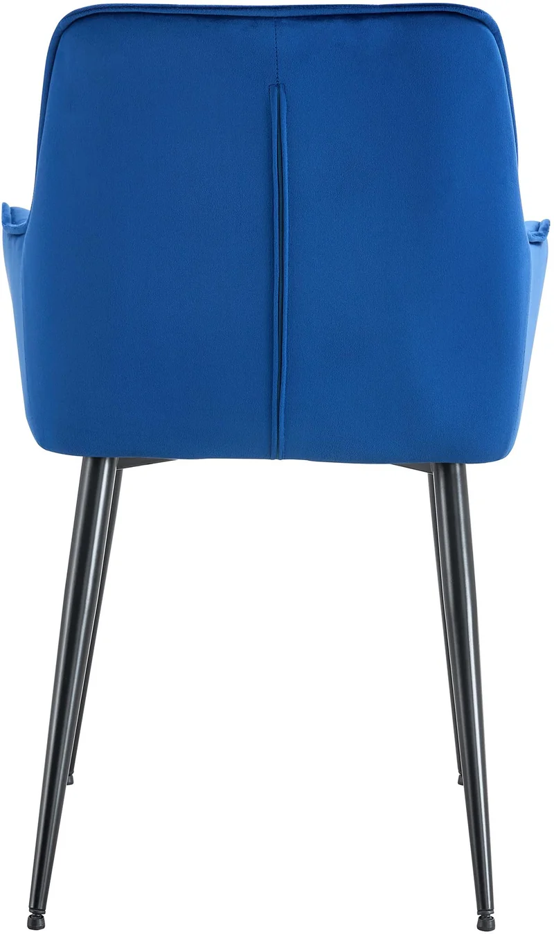 Lot de 2 chaises de salle à manger avec accoudoirs en velours bleu foncé capitonné cadre métal noir 10_0007396