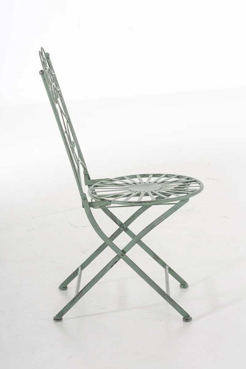 Chaise de jardin terrasse balcon design rustique en fer forgé vert vieilli 10_0003008