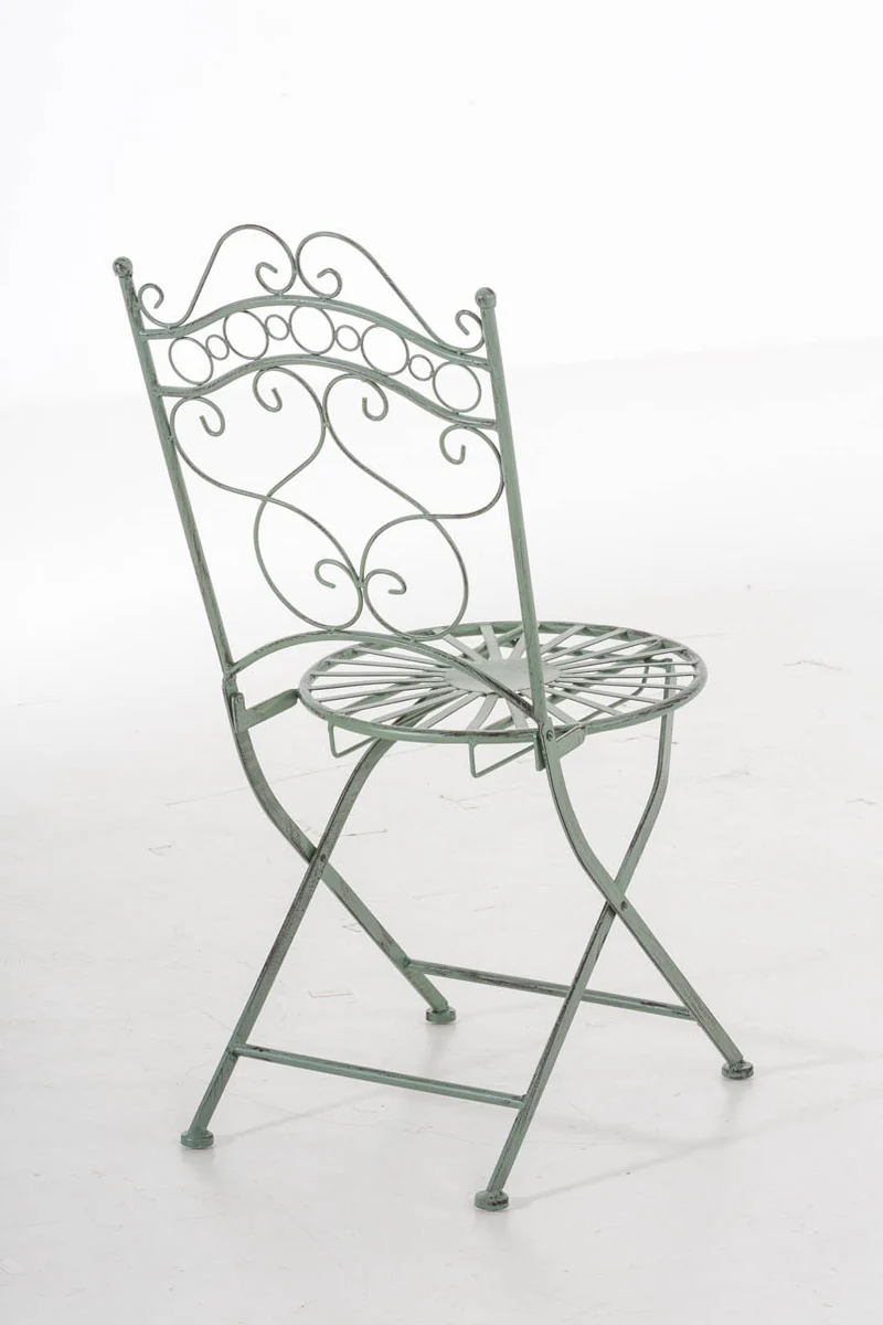 Chaise de jardin terrasse balcon design rustique en fer forgé vert vieilli 10_0003008
