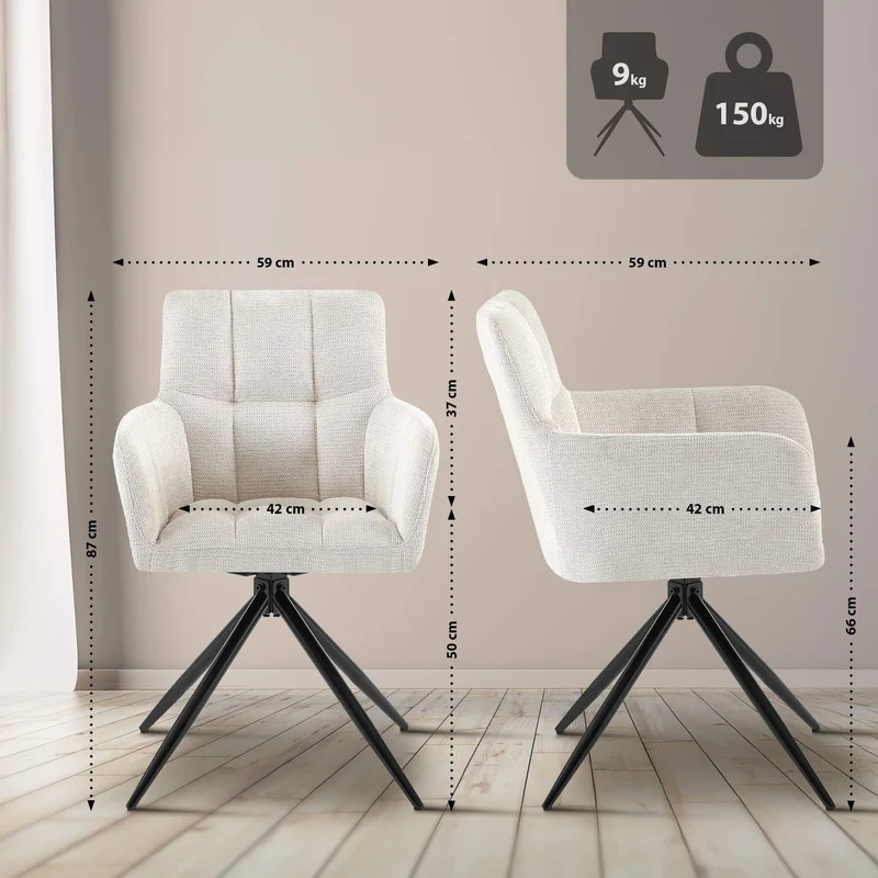 Lot de 2 chaises de salle à manger en tissu Jonah Tissu crème 10_0007817