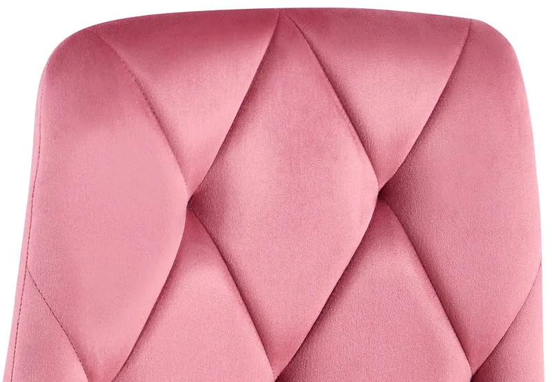Chaise de salle à manger x1 design moderne surpiqûres en losange velours rose et cadre métal noir 10_0007380