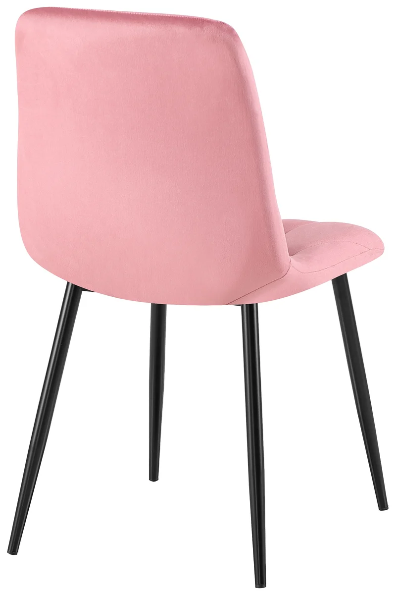 Chaise de salle à manger x1 design moderne surpiqûres en losange velours rose et cadre métal noir 10_0007380