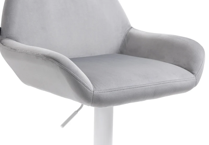 Tabouret de bar en velours rembourré gris base trompette métal blanc mat TDB10413