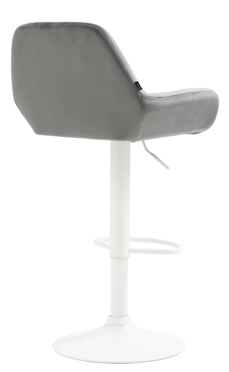 Tabouret de bar en velours rembourré gris base trompette métal blanc mat TDB10413