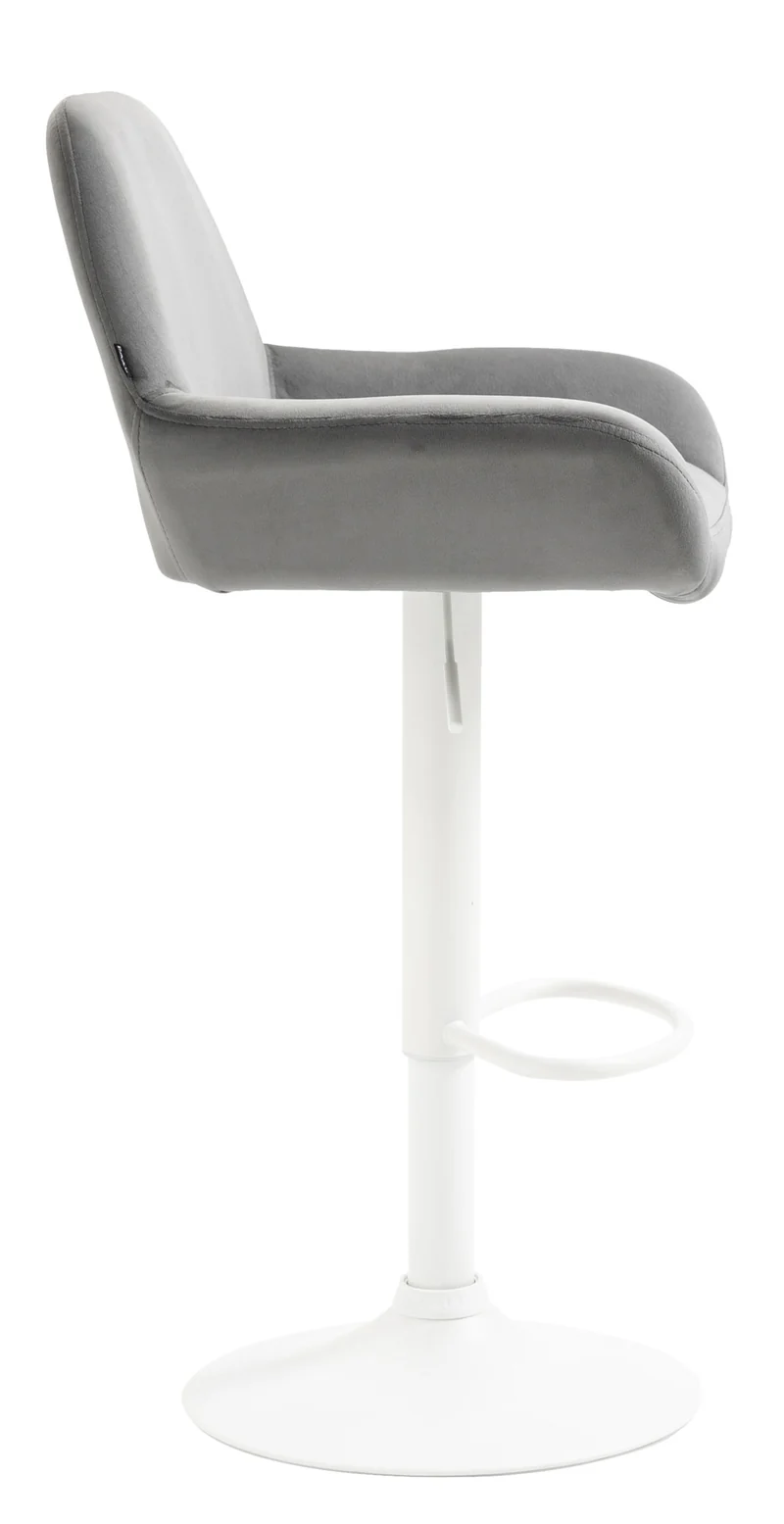 Tabouret de bar en velours rembourré gris base trompette métal blanc mat TDB10413