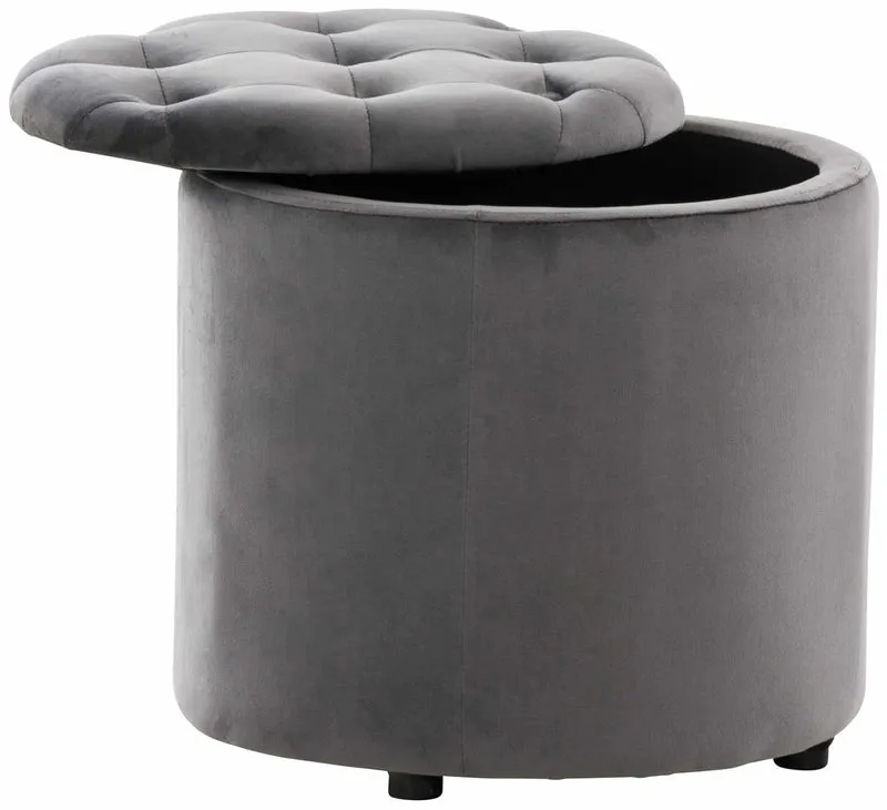 Pouf tabouret coffre avec espace de rangement en tissu velours gris 42x44cm TABO10080