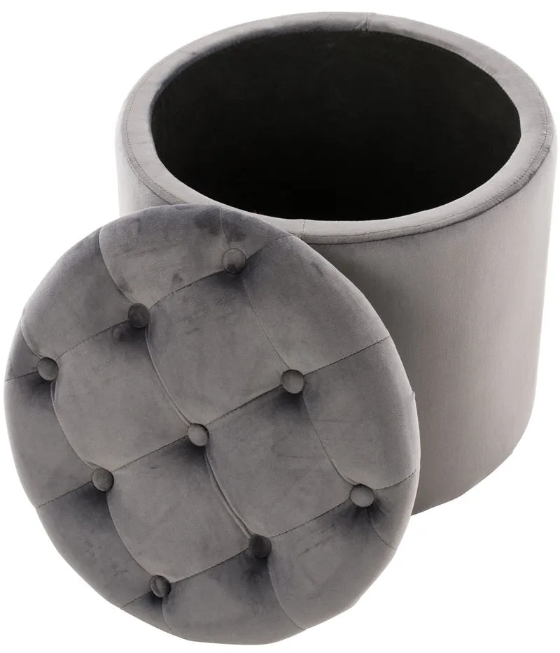 Pouf tabouret coffre avec espace de rangement en tissu velours gris 42x44cm TABO10080