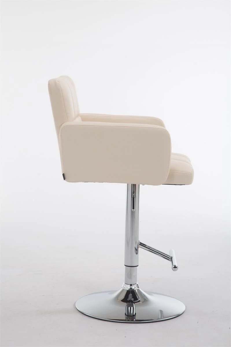 Tabouret de bar x1 avec accoudoirs et dossier confortable en synthétique crème pieds métal chromé TDB10781
