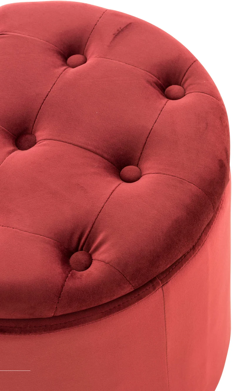 Pouf tabouret coffre avec espace de rangement en tissu velours rouge 42x44cm TABO10079