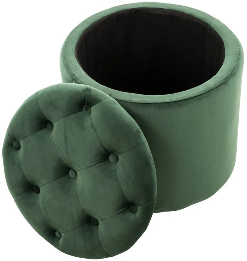 Pouf tabouret coffre avec espace de rangement en tissu velours vert 42 x 44cm TABO10077