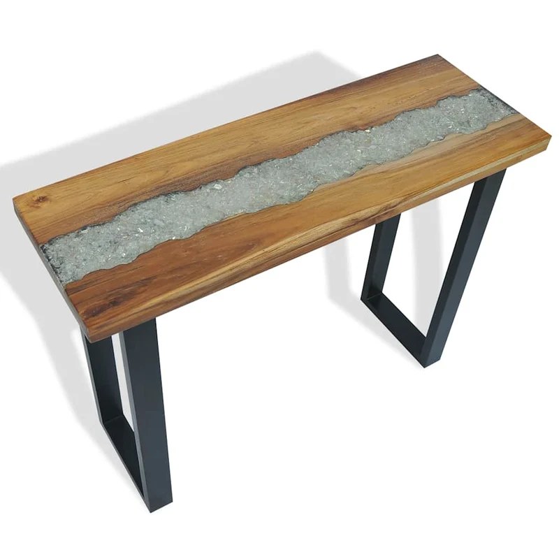 Table console en teck avec incrustation de verre et de résine 100x35x75 cm DEC032257