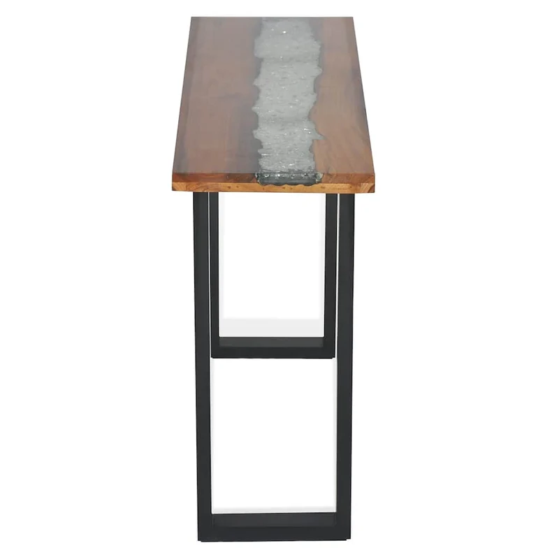 Table console en teck avec incrustation de verre et de résine 100x35x75 cm DEC032257