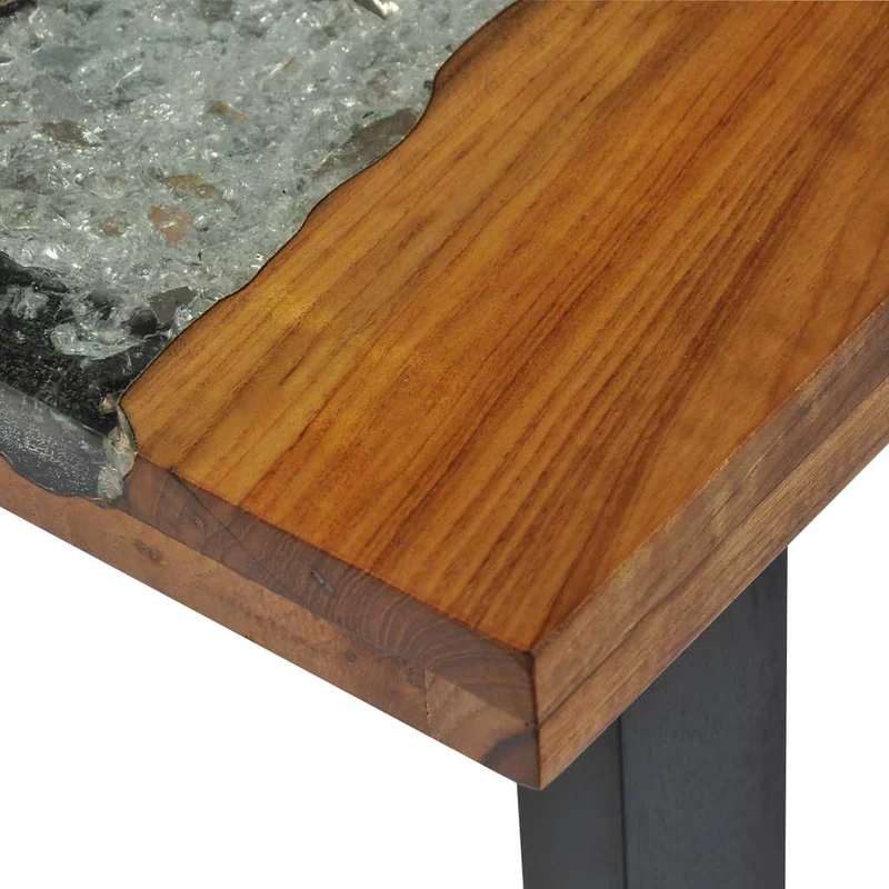 Table console en teck avec incrustation de verre et de résine 100x35x75 cm DEC032257