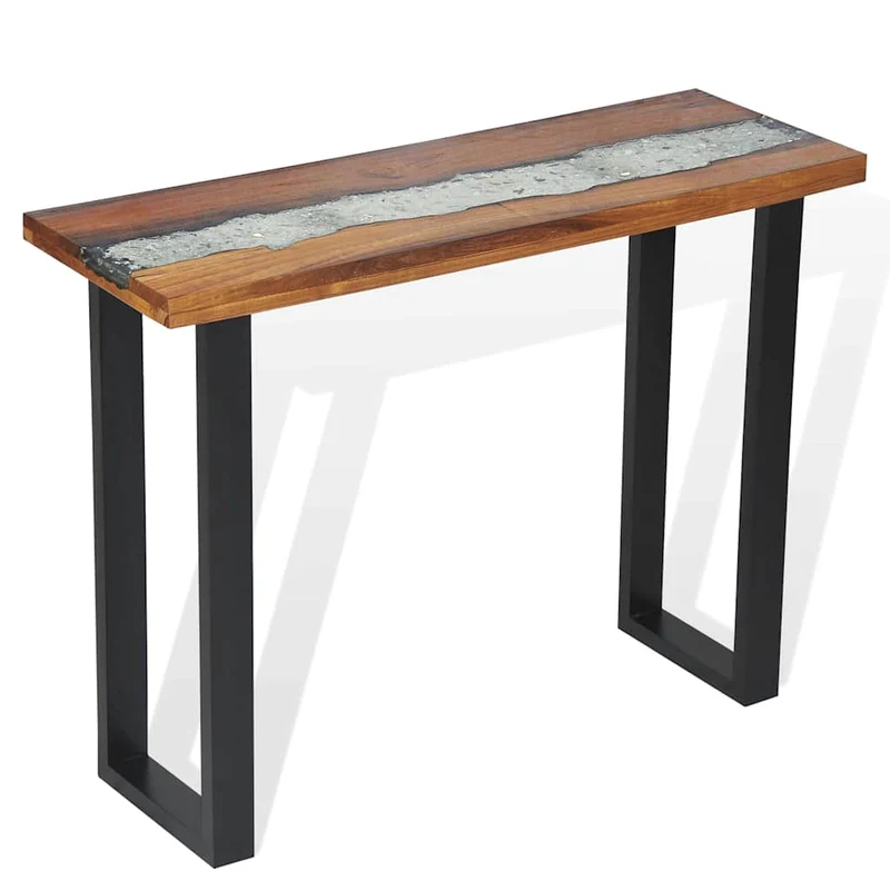 Table console en teck avec incrustation de verre et de résine 100x35x75 cm DEC032257
