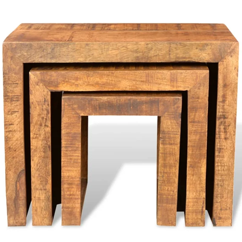 Lot de 3 tables gigogne bout de canapé en bois massif de manguier marron DEC032574