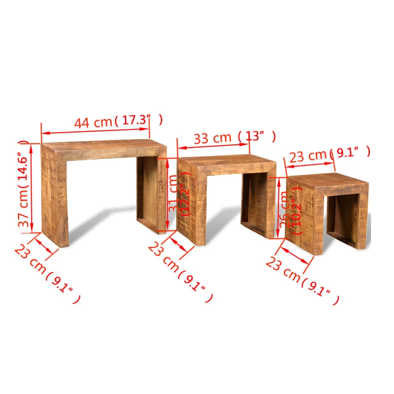 Lot de 3 tables gigogne bout de canapé en bois massif de manguier marron DEC032574