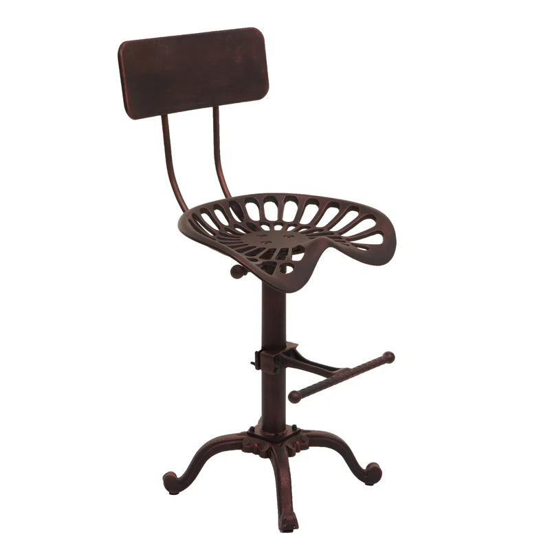 Tabouret de bar industriel réglable pivotant avec dossier repose pieds métal cuivre 04_0008593