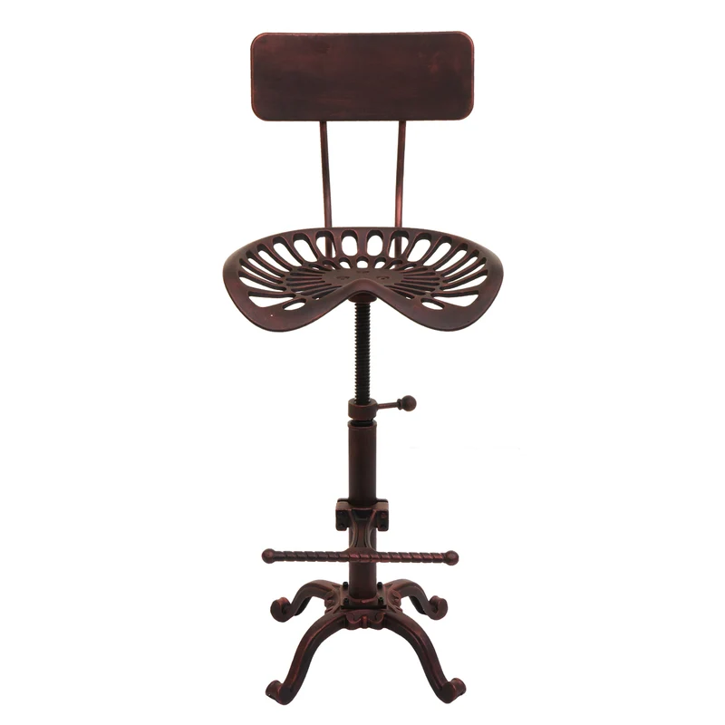 Tabouret de bar industriel réglable pivotant avec dossier repose pieds métal cuivre 04_0008593