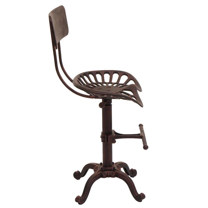 Tabouret de bar industriel réglable pivotant avec dossier repose pieds métal cuivre 04_0008593