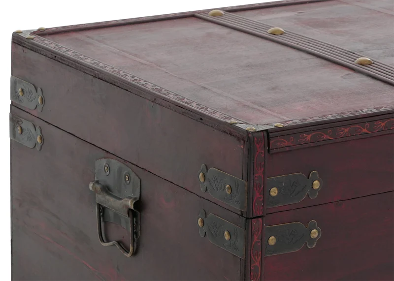 Coffre de rangement 77x47x49 cm bois massif épicéa style colonial finition antique marron 04_0011468
