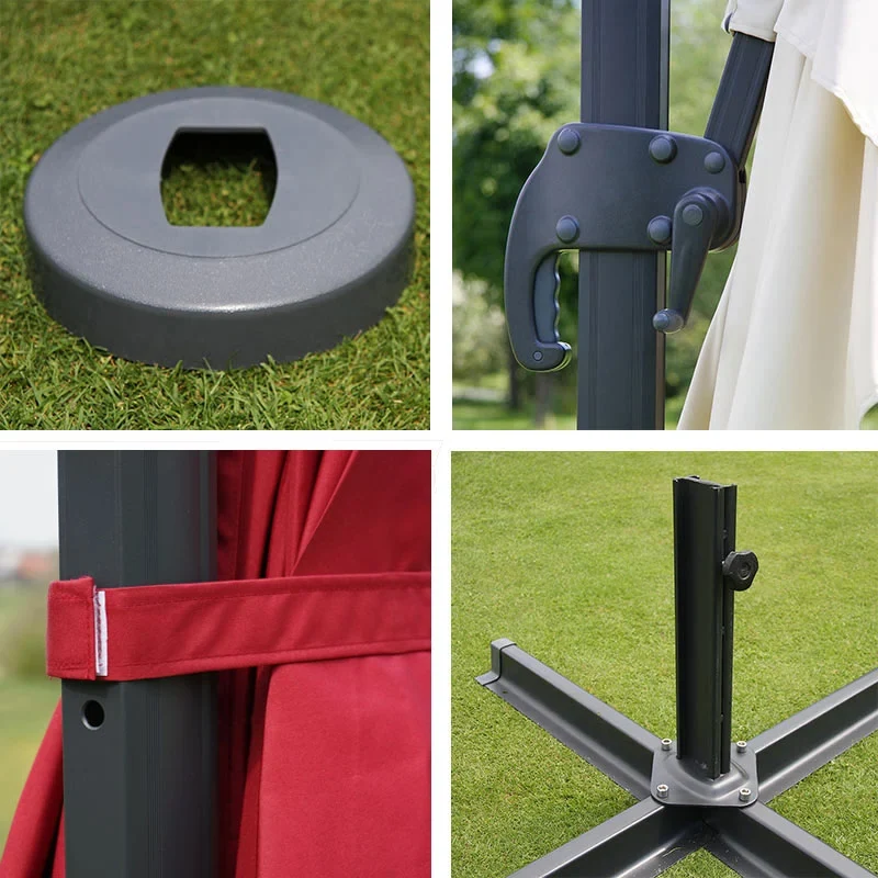 Parasol déporté orientable 360° inclinable 3x4 m diamètre 5 m avec pied croisillon et platine rotative inclus aluminium acier polyester crème anthracite 04_0011269