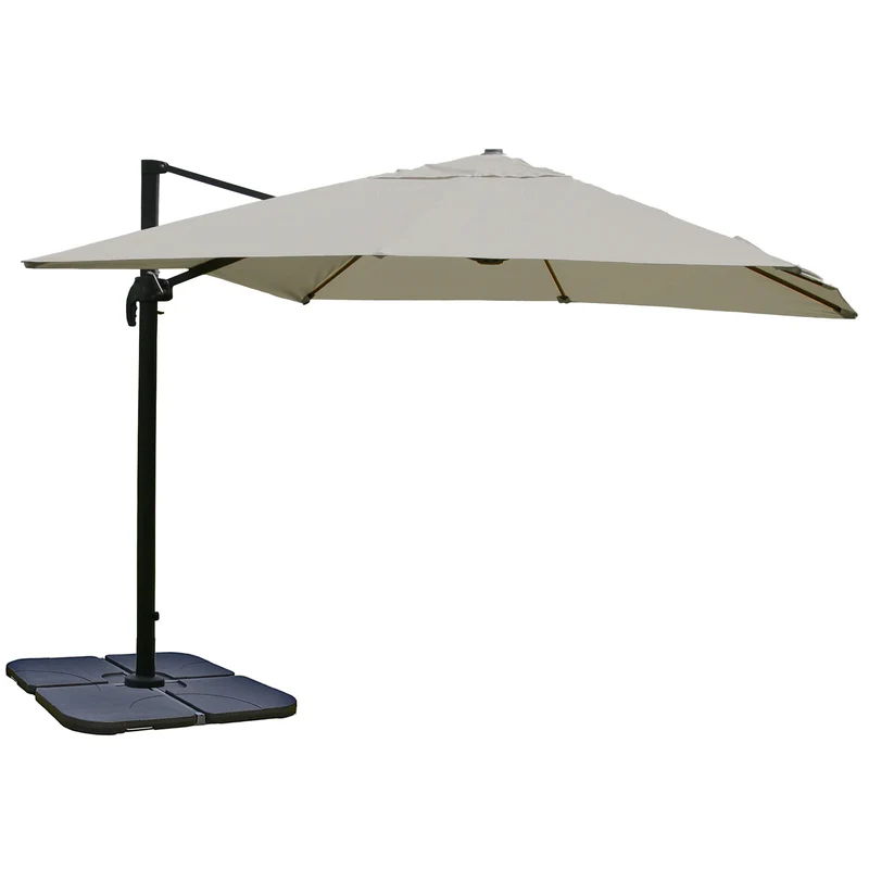 Parasol déporté inclinable 3x3 m avec pied et manivelle toile crème grise aluminium et polyester 04_0010708