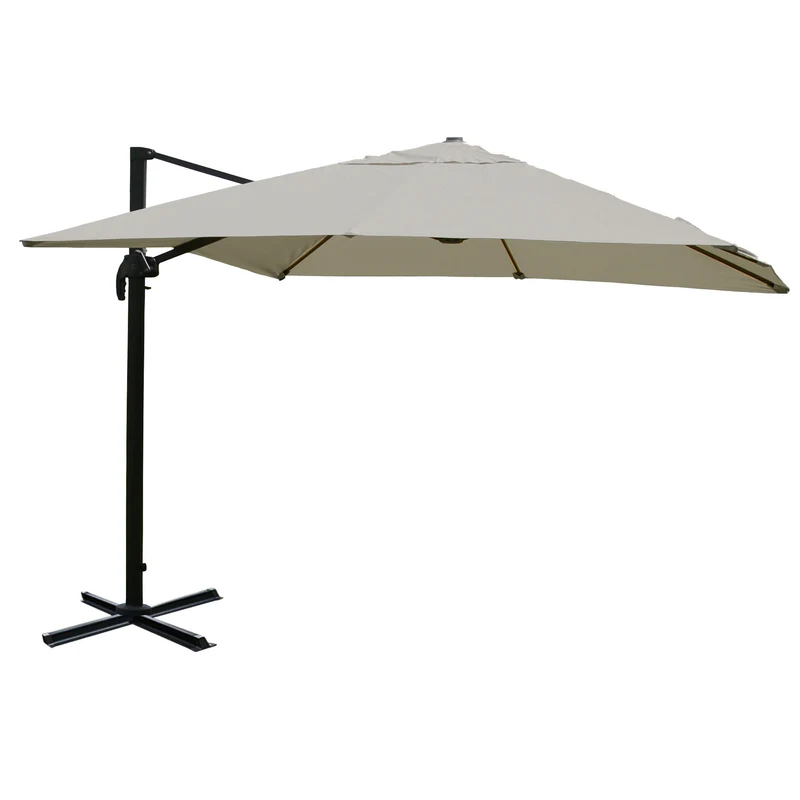 Parasol déporté professionnel 3x3 m inclinable orientable avec pied croix inclus aluminium et polyester crème gris 04_0010706