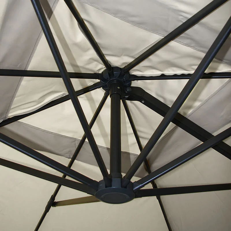 Parasol déporté professionnel 3x3 m inclinable orientable avec pied croix inclus aluminium et polyester crème gris 04_0010706