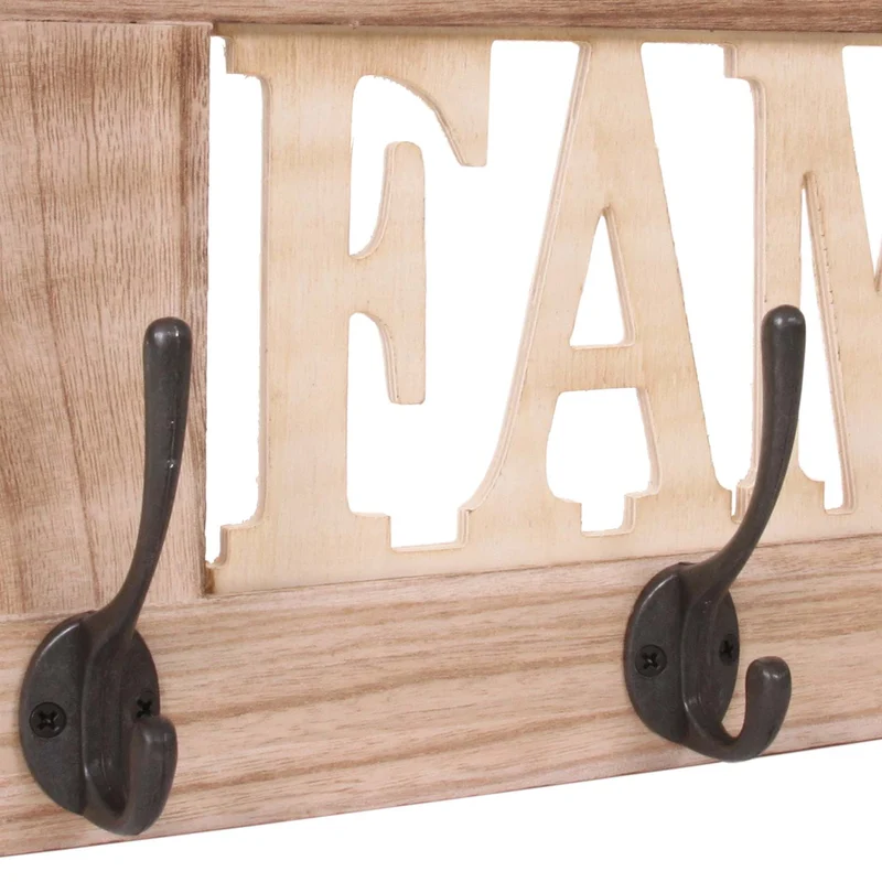 Set de 2 patères murales vintage Home Family avec crochets bois de paulownia naturel brun et métal 04_0011167