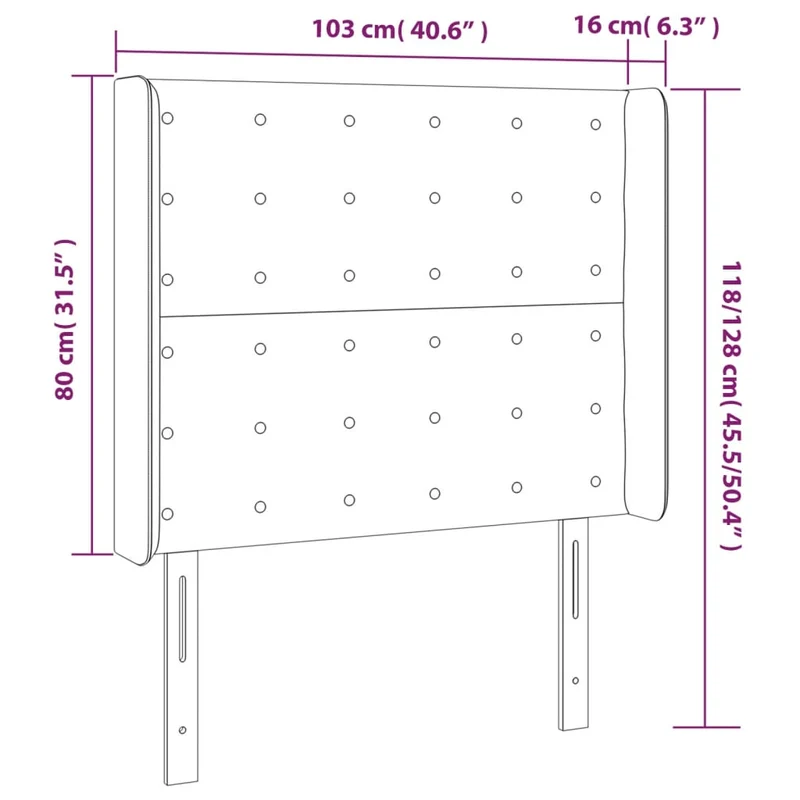 Tête de lit accessoire couchage chambre à coucher meuble capitonné avec rebord latéral 103 x 16 x 118/128 cm Tissu velours noir TDL0204625
