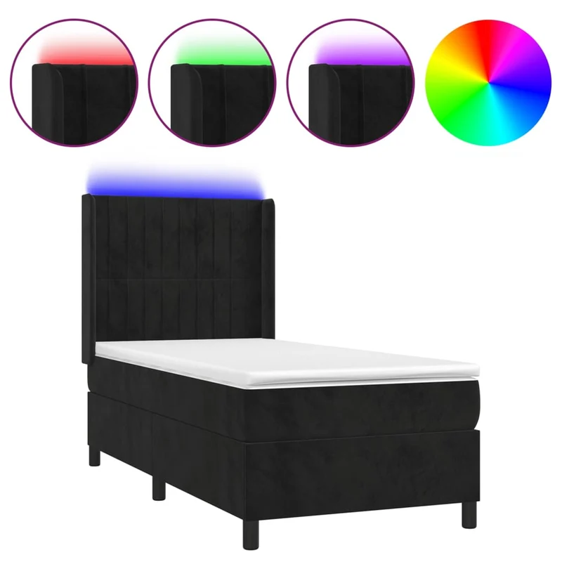 Cadre de lit LED avec sommier tête de lit matelas 100x200 cm tissu velours noir TDL0209319