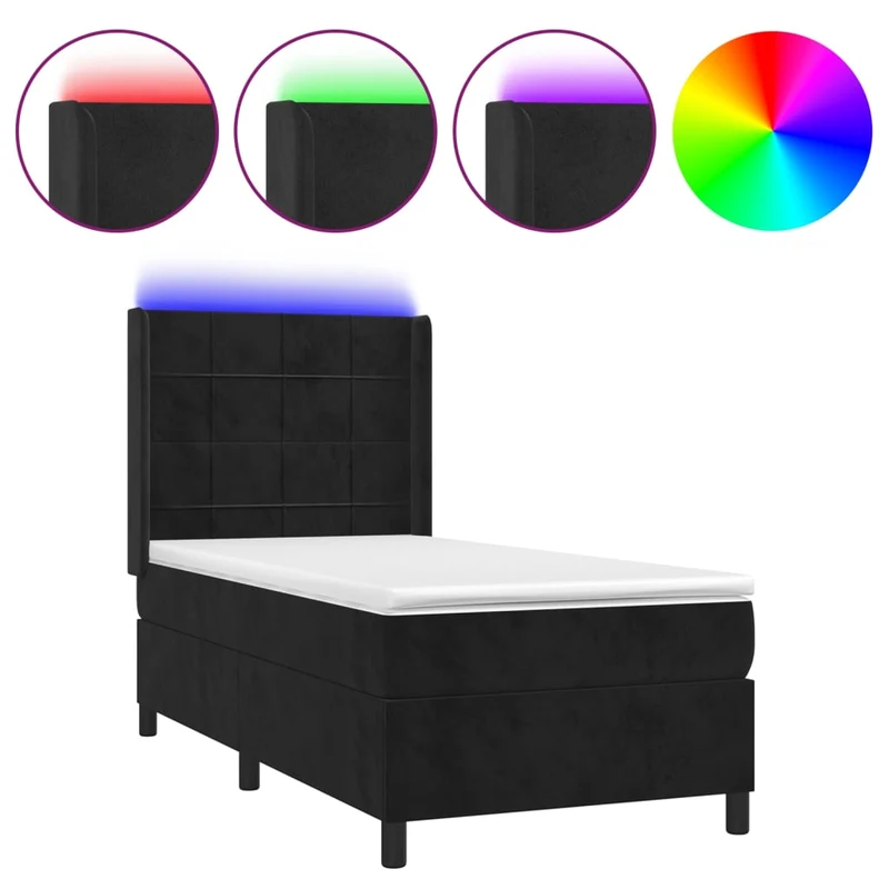 Cadre de lit LED avec sommier tête de lit matelas 100x200 cm tissu velours noir TDL0209318