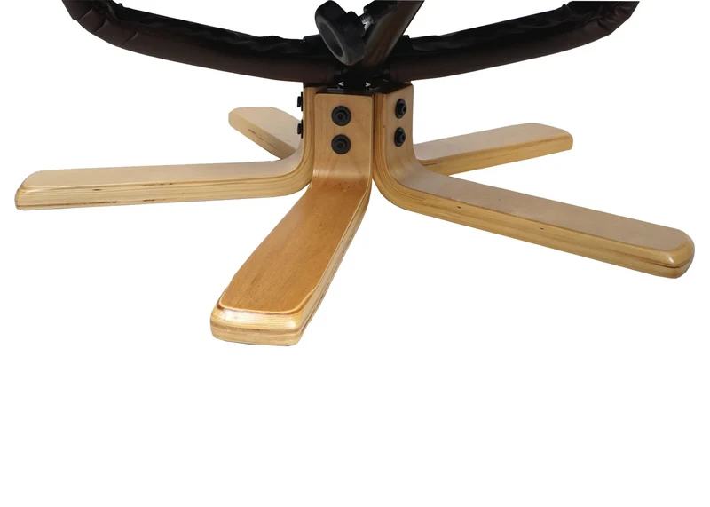 Fauteuil TV de relaxation avec repose-pieds pieds en bois d'eucalyptus assise en PVC rouge-marron 04_0006838