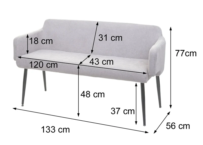 Ensemble de salle à manger 2x chaise de salle à manger et 1x banc en tissu anthracite 04_0006755