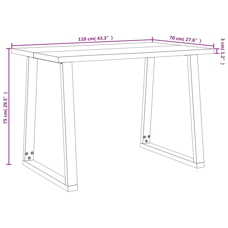 Table de salle à manger design industriel 110 x 70 x 75 cm bois d'acacia et acier DEC036694